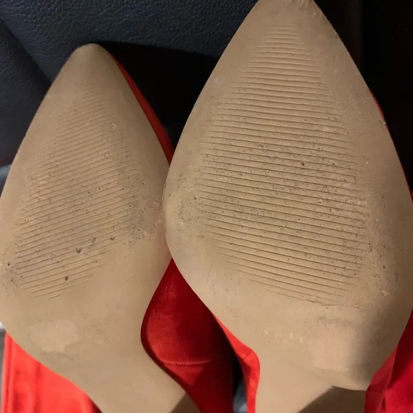 Vibrant Red Leather 5-inch Heeled Pointy Toe Boots Size 7.5 Valentine’s Day - Picture 8 of 12